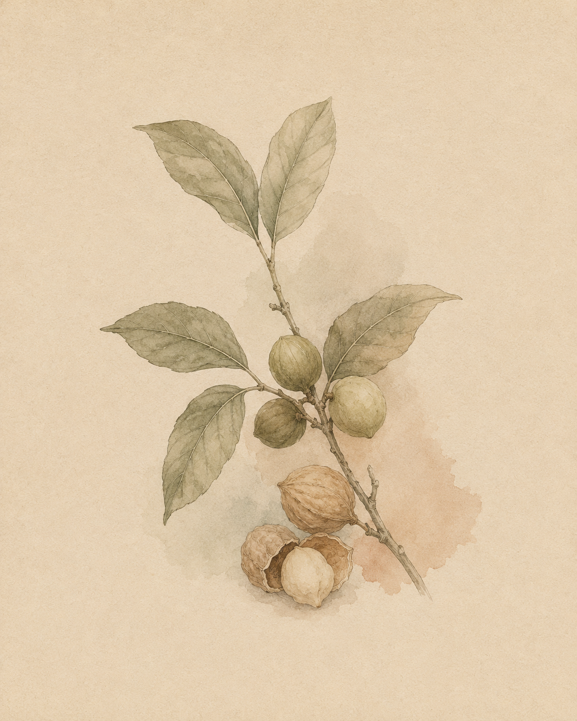 Line-art of a kemiri (candlenut) sprig